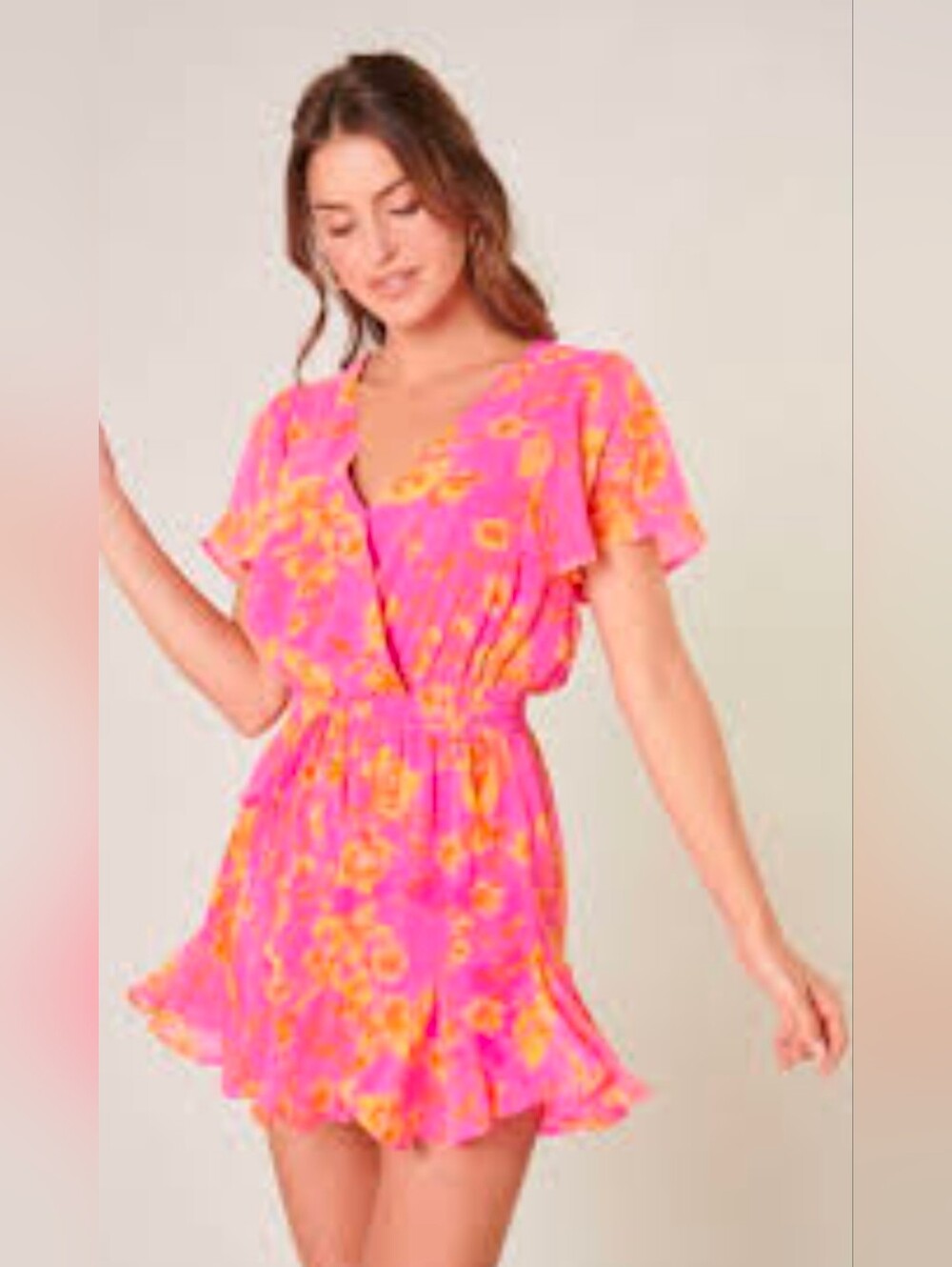 Sugarlips Hot Pink Yellow Orange Accent Romper M
